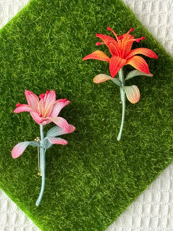 「百合花開」手染色漸變百合花胸針